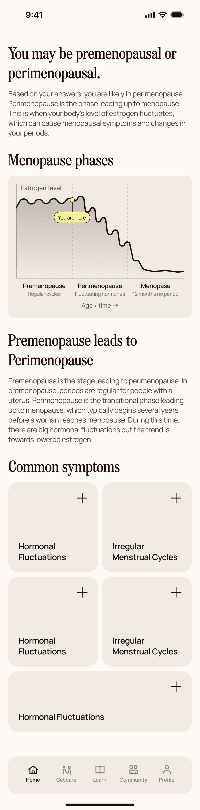 Symptom tracking screen